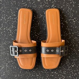 Elegant Anthropologie Tan and Black Sandals